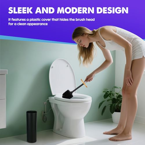 Compact Toilet Brush and Holder 2 Pack,SetStainless Steel Handle Toilet Brush,Deep Cleaning,Durable Nylon bristles,Splash-Proof Design(White&Black)