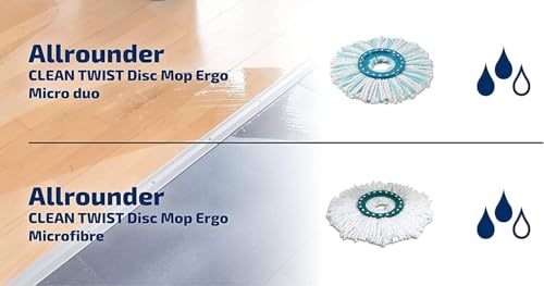 Leifheit Replacement Mop Head Clean Twist Disc Mop x 2 Pack β Dual Fibre System for Deep Cleaning & Maximum Absorption β Compatible with Clean Twist Systems β Set of 2 β White/Turquoise