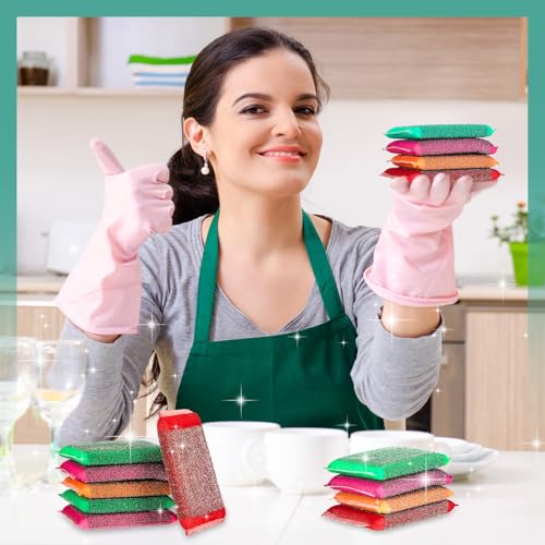 Thyle 24 Pack Steel Wool Scrubber Kitchen Sponges, Heavy Duty Non Scratch Metal Sponges, Reusable Cleaning Scrub Pads for Dishes, Pots, Pans, Sink and Tough Hard Stains (Vibrant Color) - color: Vibrant Color