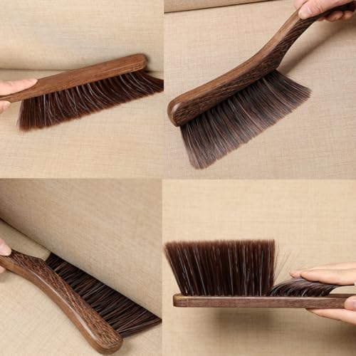 Soft Bristle Bed Sheets Sweeping Cleaning Brush with Long Wooden Hand, Straight Curved Hand Wood Broom Counter Duster for Crumb Debris Desk Quilt Sofa Furniture Car Clothes Hair Remover (2 Pack)