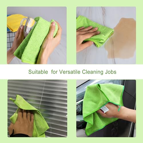 Microfiber Cleaning Cloth for Kitchen Housekeeping Dish Electronics Dust Rags Thick Lint Free Car Wash DryingTowel (12"x12") Green-6 Pack - color: Green