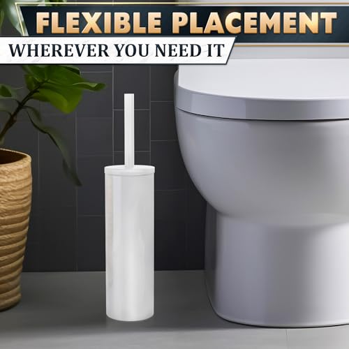 Stainless Steel Toilet Brush and Holder Set White - Long Handle Toilet Bowl Cleaner Brush and Holder - Removable Inner Liner, Shiny Design, Splash Protection & Dense Bristles for Bathroom Cleaning - color: White