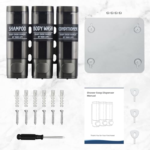 Shampoo and Conditioner Dispenser,GlintGath Shower Dispenser 3 Chamber No Drill Shampoo Dispenser for Shower Wall Mounted Shower Soap Dispenser for Bathroom Hotel,3 * 300ML,Gun Gray - color: Gun Gray 3 Chamber