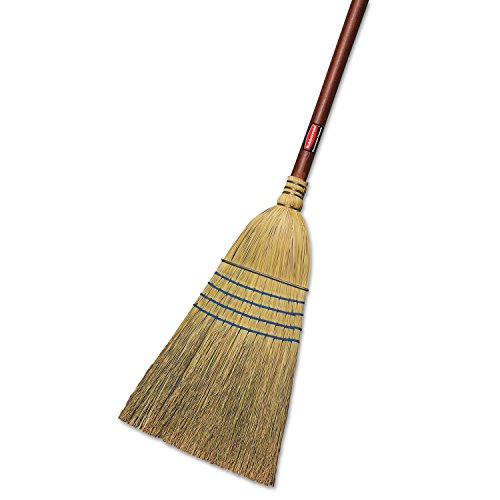 Rubbermaid Commercial Products Heavy-Duty Corn Broom, 1 1/8-Inch Wood Handle, Red, Indoor/Outdoor Broom for Courtyard/Garage/Lobby/Mall/Office - style: Single