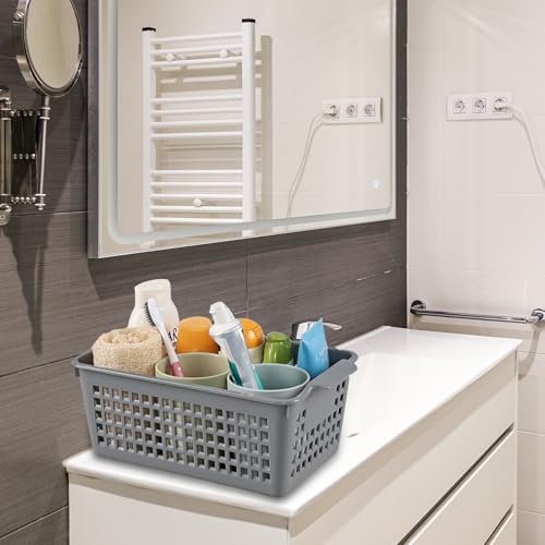 6 Packs Plastic Small Storage Basket, Grey Storage Basket Bins