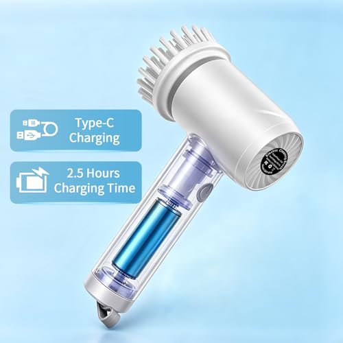 Electric Spin Scrubber,Cordless Bathroom Cleaning Brush with IPX7 Full Body Waterproof,5 Replaceable Brush Heads for Bathtub, Kitchen, Window & Whole Home Cleaning
