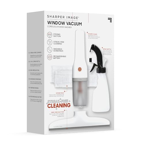 Sharper Image® 2-in-1 Window Vacuum Cleaner Kit – Cordless Squeegee, Spray Bottle, 11" Blade, 2 Washable Microfiber Pads| Cleaning Supplies Tool Set| Glass, Mirrors, Shower, Windows, Car Windshield