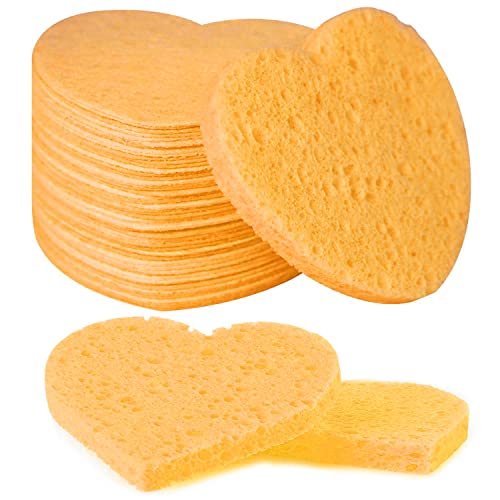 100-Count Compressed Facial Sponges for Estheticians Heart Shape Natural Cellulose Sponge Cosmetic Spa Sponges for Face Cleansing, Massage, Pore Exfoliating, Mask, Makeup Removal, Deep Yellow - color: 100- Pack Deepyellow
