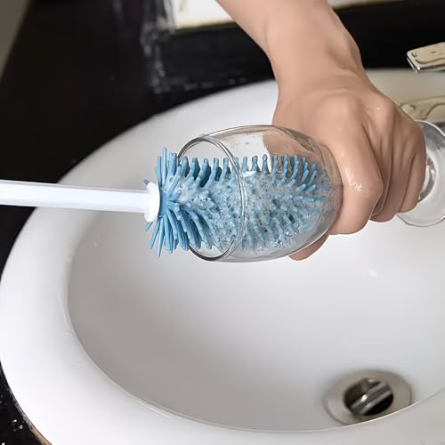 Three-Piece Cleaning Brush Set – Premium Straight Handle Silicone Bottle Cleaning Brush Kit for Cups, Bottles & Travel,Blue - color: Blue