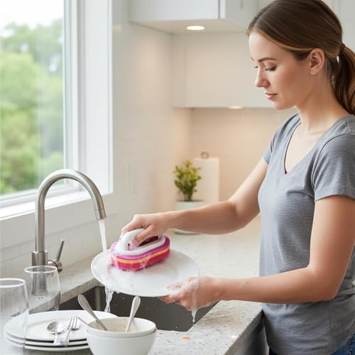 Cleaning Brush for Bathroom, Kitchen, Bathtub, Toilet, Multi-Surface Shower Cleaner & Toilet Brush Cleaner with Comfortable Handle(Red) - color: Red