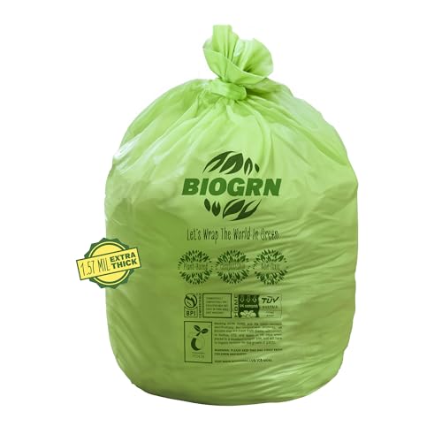 30-33 Gallon Compostable Trash Bags Flat-Top 30 Bags Heavy Duty1.57 Mil, 124.92 Liter Large Lawn and Yard Waste Bag green for Outdoor Garden ASTM D6400, US BPI and OK Compost Home Certified - color: 33 Gallon, Flat Top, 30 Count