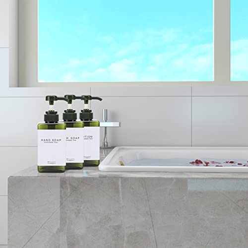 Plastic Refillable Hand Soap Dispenser Modern Square Pump Bottle for Bathroom Vanities or Kitchen Sink, Countertops - 3 Packs with Waterproof Label(Green) - color: 3 Bottles-green