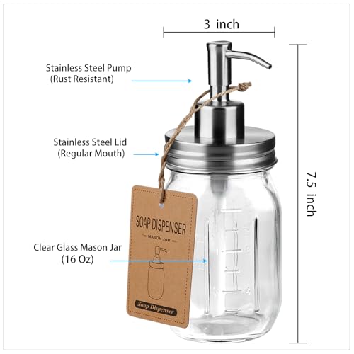 SheeChung 16 Oz Mason Jar Liquid Soap Dispenser, Glass Hand Soap Dispenser, Stainless Steel Pump Lid, Refillable Lotion Dispensers for Bathroom Countertop Kitchen (1, Brushed Nickel) - color: Brushed Nickel-1 Pack
