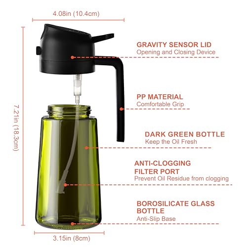 CXINYI - 16oz/470ml Olive Oil Dispenser for Kitchen with Stickers - 2 in 1 Olive Oil Sprayer for Cooking, Air Fryer, and Salad, 2 Black (Light-Proof Kitchen Gadget) - color: 2 Black