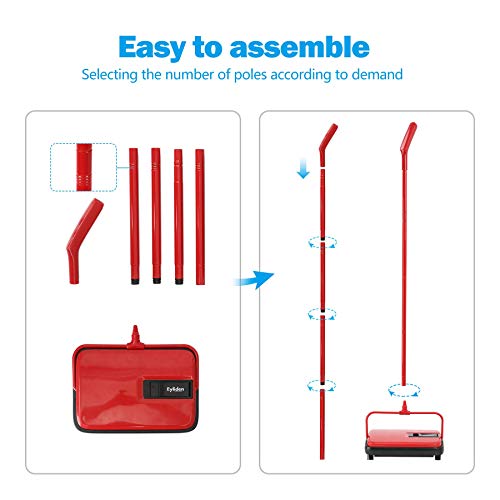 Eyliden Carpet Sweeper, Mini Size Lightweight Hand Push - No Noise, Non-Electric, Easy Manual Sweeping Only for Carpet Cleaning (Red) - color: Red