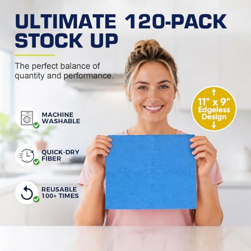 GLIMGLINT Microfiber Cleaning Cloth, 150 Pack Reusable Lint-Free Towels - Blue, Yellow & Green Soft Microfiber Towels for Home, Kitchen, Bathroom, Glass & Tables - 11"x9" Washable Shop Rags - color: Blue/Yellow/Green