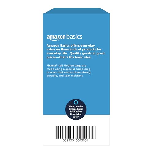 Amazon Basics Flextra Strength Tall Kitchen Drawstring Trash Bags, Fresh Scent, Tear Resistant, 13 Gallon, 120 Count - size: 120 Count (Pack of 1)