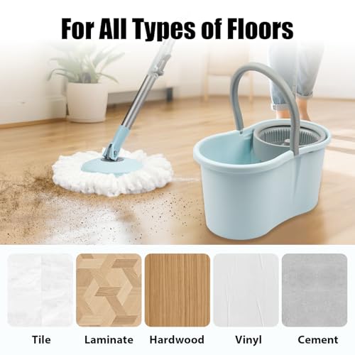 Spin Mop and Bucket with Wringer Set,360° Mop and Bucket System with 3 Microfiber Mop Refills and 50" Extended Handle for Floor Cleaning