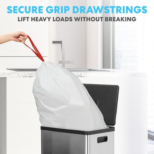 Simpli-Magic 13 Gallon Drawstring Trash Bags, Code B, 120 Pack – Tall Kitchen Garbage Bags, Custom Made with Premium Materials (White) - size: 120 Count (Pack of 1)