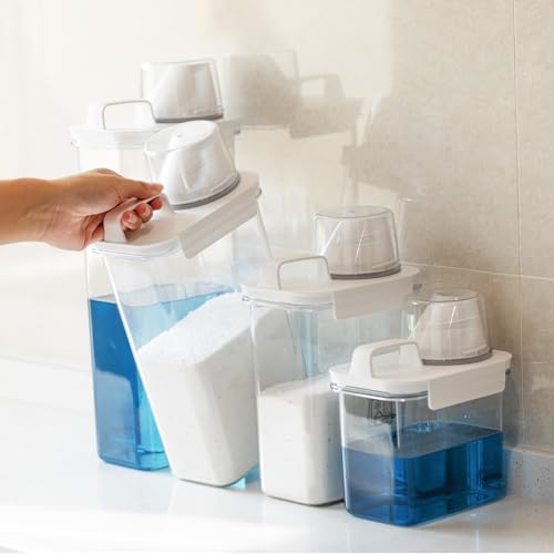 Provoue Laundry Detergent Dispenser-2 Pack, 37 oz Detergent Dispenser with 4 Removable Labels, Laundry Soap Dispenser for Laundry Room Organization and Storage, BPA Free & PET Plastic Clear - size: 37 oz