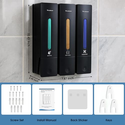 Shampoo and Conditioner Dispenser,Shower Dispenser 3 Chamber No Drill,Shower Soap Dispenser Wall Mounted for Bathroom Hotel with Upgrade Pump Head,3 * 400ml(Black 3 Chamber) - color: Black 3 Chamber