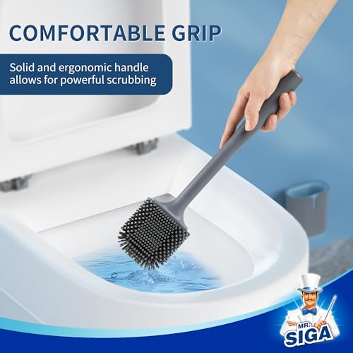 MR.SIGA Wall Mounted Toilet Brush and Holder Set for Bathroom Cleaning, Compact, Gray, 1 Pack - color: Gray