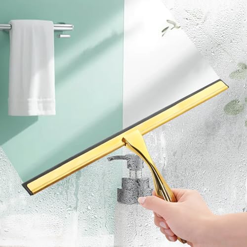 Golden All-14-Inch Purpose Shower Squeegee for Shower Doors, Tile Shower Walls, Bathroom, Window, Glass and Car Windshield, Mirrors and Kitchen-Stainless Steel (14-Inch)