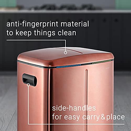 happimess HPM1005D Marco Rectangular 10.6-Gallon Double Bucket Trash Can with Soft-Close Lid, Rose Gold, Fingerprint Resistant, Modern, Minimalistic for Home, Kitchen, Office, Bedroom, Bathroom - color: Rose Gold