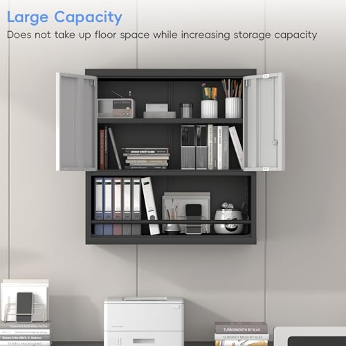 Locking Cabinet, Black Wall Storage Cabinet with Shelves, Hanging Cabinets with Open Storage, Small Wall Cabinet, Lockable Tool Cabinet for Basement, School, Office - color: 31"h-hanging Cabinet / Black