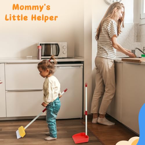 Kids Cleaning Toy Set Toddlers Broom Dust Pan Set for Housekeeping Pretend Play Cleaning Set, Cleaning Toys Gift for Toddlers Girls Boys Age 3-6 Years Old (2PCS - Red and Yellow Set) - color: 2pcs - Red and Yellow Set