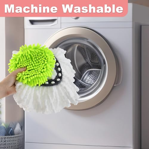 4 Pack Replacement Mop Heads& Handle Scrub Brush and Base Combo Set Compatible with Ocedar Spin Mops Refills,30-58" Mop Handle and Microfiber Head Refills for Cleaning