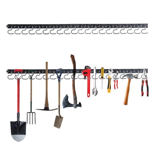 WellMade 64'' Adjustable Garden Tool Organizer, Garage Storage System with Hooks, Wall Mount Tool Organization Rack, Black