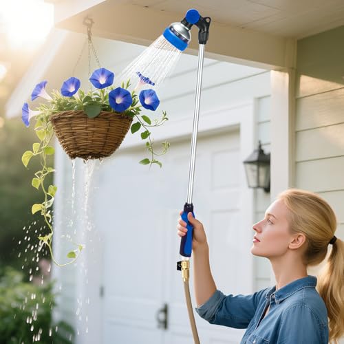Watering Wand for Garden Hose, 30 Inch, 10 Spray Patterns, Thumb Control Garden Hose Nozzle, Adjustable Water Sprayer with Pivoting Head, Ideal for Hanging Baskets, Plants, and Shrubs, Blue - color: Blue