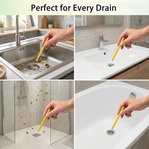 Drain Cleaner and Deodorizer Sticks, 24 Pcs Enzyme Drain Sticks - Natural Clog Remover & Odor Eliminator, Prevent Clogged Drains Year-Round in Kitchen, Bathroom, Shower & Toilet