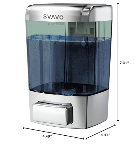 SVAVO Wall Mounted Soap Dispenser Kitchen Bathroom Manual Soap Dispenser Refillable Hand soap Dispenser for Liquid Contianers Shampoo Gel Chamber for Household Commerical 23.7oz (700ml) ABS - color: Chrome&clarity Brown