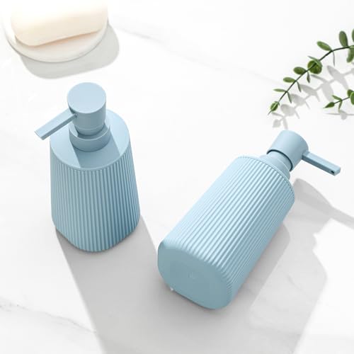 Small Soap Dispenser for Bathroom and Kitchen, Modern Farmhouse Striped Style Plastic Hand Soap Dish Soap Dispenser with Pump Light Blue - color: Light Blue