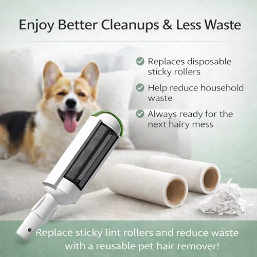 Pet Hair Remover Roller- Pet Hair Removal Tool with Strong Grip for Effortless Cleaning- Pet Hair Roller Lifts Fur from Clothes, Furniture & Car- Keep Your Home Fur-Free with Easy Cat Hair Lint Roller - color: Green/White