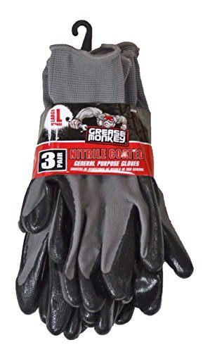 Grease Monkey Nitrile Coated 3Pk, Grey/Black, Large