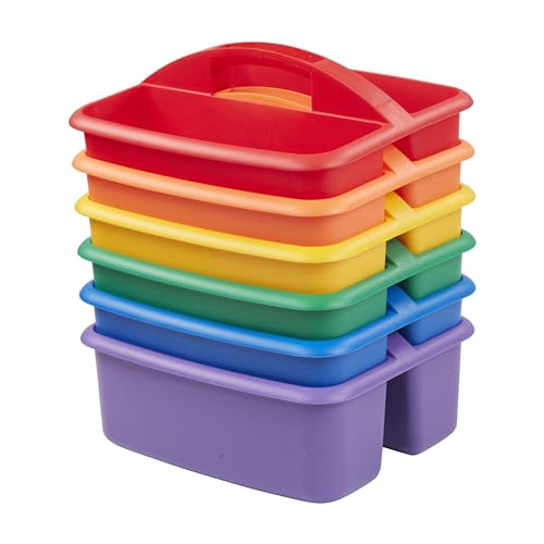 ECR4Kids 2-Compartment Large Plastic Caddy, Multipurpose Organization, Primary, 6-Pack - color: Primary
