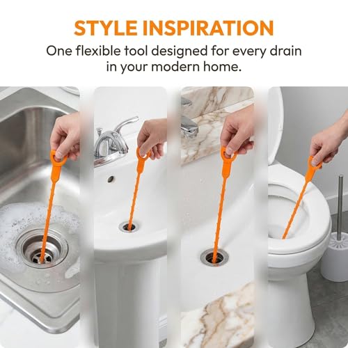 25 Inch Sink Snake Drain Clog Remover Tool,Hair Drain Cleaner Tool,Hair Cather Shower Drain Tool, Drain Auger hair Cleaning Tool for Shower Kitchen Sink Bath Tub Bathroom(6 pcs)