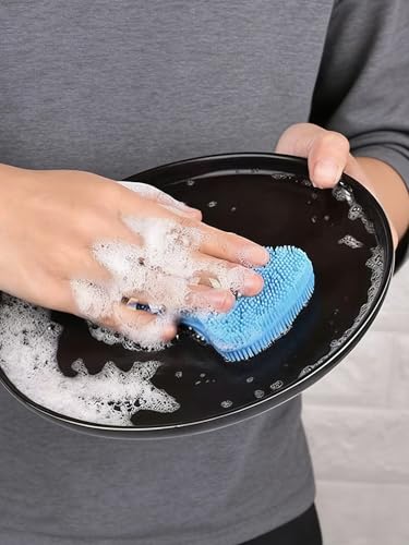3 Pcs Silicone Dish Scrubber, Multi-Purpose Sponge Dish Brushes, Reusable Sponge Brush for Kitchen Dishes Washing and Cleaning, Dry Fast