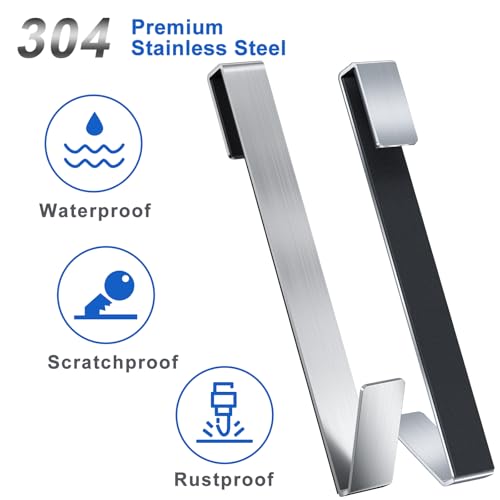 Shower Door Hooks 10 in, Shower Hooks for Towels, Heavy Duty Drilling-Free Extended Towel Hooks for Bathroom Frameless Glass Door, Over The Door Towel Hooks 3 Packs Silver - size: 10 IN-Silver