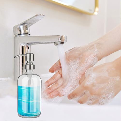 Clear Glass Soap Dispenser - Refillable Liquid Hand Lotion Dispenser for Kitchen Bathroom with Rust Proof Stainless Steel Pump (17OZ/ 500ML) (2 Pack)