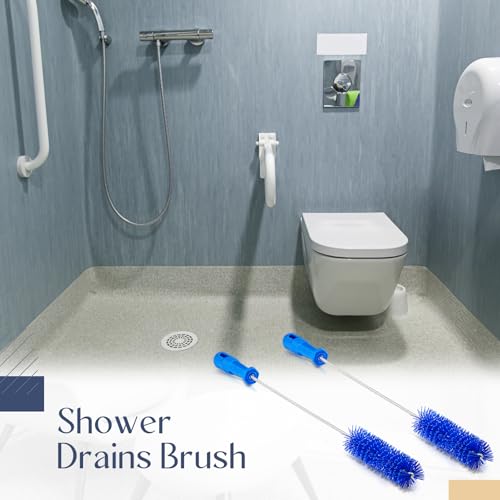 Baderke 2 Pieces Drain Brush Pipe Cleaning Tube Brushes 19.7 Inch Plastic Shower Pipe Flexible Cleaning Tool(Blue,19.7 x 1.5 Inch) - color: Blue, size: 19.7 x 1.5 Inch