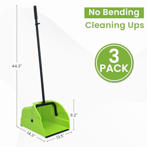 (3PK) Commercial Jumbo Heavy Duty Stand Up Debris Pan, Large Lobby Dustpan with Long Handle, Scooper for Outdoor Leaves Cleaning, Courtyards/Garage/Sidewalks-Professional Grade