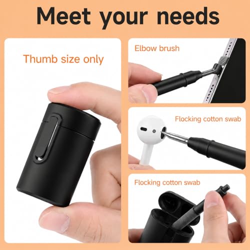 Professional 4-in-1 Earbud Cleaning Kit, Multi-Function Cleaning Pen for AirPods Pro 1 2 3, Laptop Keyboard Cleaner Tool with Metal Nib, High-Density Brush and Flocking Sponge - Black (Black) - color: 5-in-1 Black