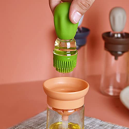 Oil Dispenser with Brush - Glass Olive Oil Dispenser for Kitchen, 2 IN 1 Oil Dispenser Bottle with Silicone Basting Brush for Cooking Vinegar Sauce BBQ Grill Frying, T-OB21, Green - color: Green