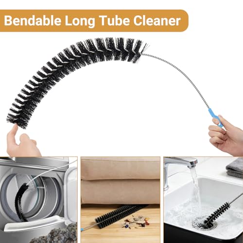 Dryer Lint Cleaner Kit, 3Pcs Nylon Bristle Brush, Flexible Stainless Steel Handle, for Cleaning Vent Trap & Refrigerator Coil