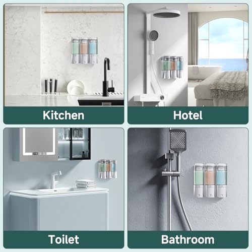 Shampoo and Conditioner Dispenser 3 Chamber No Drill Shower Soap Dispenser Wall Mounted Shampoo Conditioner Body Wash Dispenser 3 * 500ml Refillable Shower Dispenser for Bathroom Hotel, Silver - color: Silver 3 Chamber