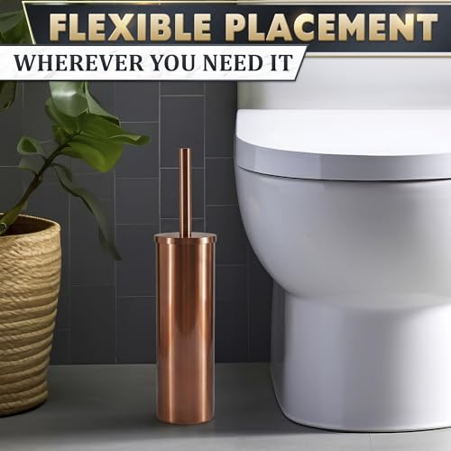 Bronze Toilet Brush and Holder Set - Upgrade Your Bathroom in Seconds - Rust Resistant Stainless Steel Toilet Bowl Brush and Holder with Replaceable Head, Removable Inner Bowl & Splash Guard Cover - color: Bronze